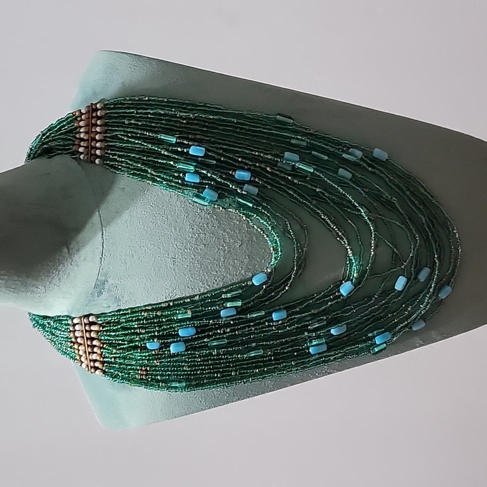 Glass beaded necklace blu grn Swar O Terchiya Collection 2010 by Adla Al- Hulail